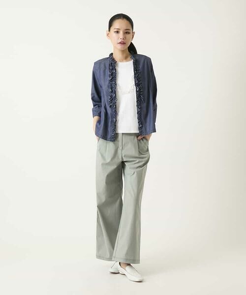 HIROKO BIS GRANDE / ヒロコビス グランデ シャツ・ブラウス | 【大きいサイズ】フリルアクセントダンガリーブラウス | 詳細15