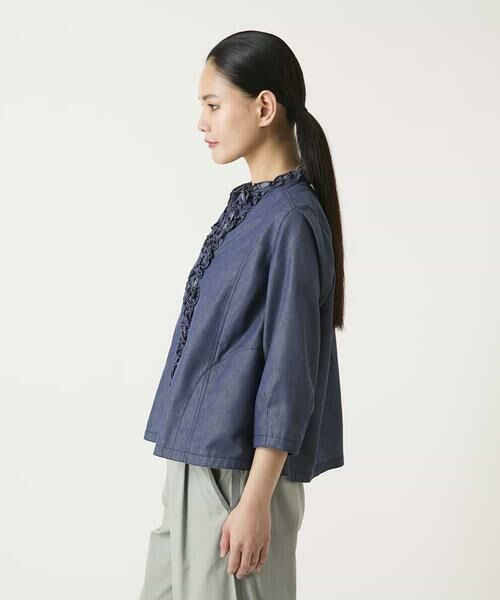 HIROKO BIS GRANDE / ヒロコビス グランデ シャツ・ブラウス | 【大きいサイズ】フリルアクセントダンガリーブラウス | 詳細8