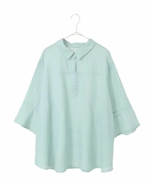 HIROKO BIS GRANDE / ヒロコビス グランデ シャツ・ブラウス | 【大きいサイズ】フレアスリーブ麻ブラウス（グリーン）