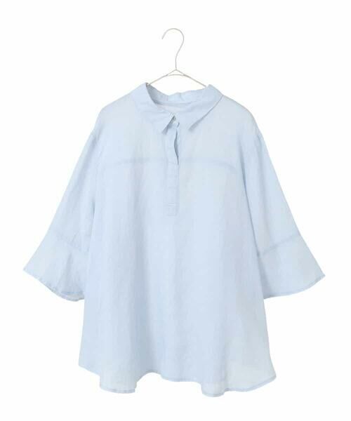 HIROKO BIS GRANDE / ヒロコビス グランデ シャツ・ブラウス | 【大きいサイズ】フレアスリーブ麻ブラウス（ライトブルー）
