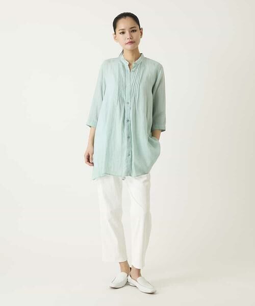 HIROKO BIS GRANDE / ヒロコビス グランデ チュニック | 【大きいサイズ】ピンタックフレア麻ブラウス | 詳細12