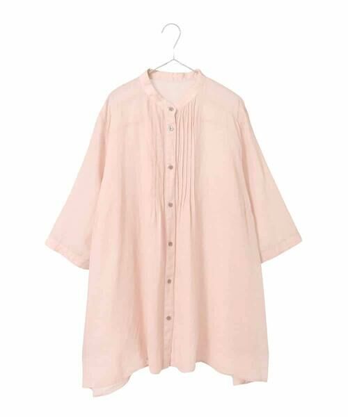 HIROKO BIS GRANDE / ヒロコビス グランデ チュニック | 【大きいサイズ】ピンタックフレア麻ブラウス（ピンク）