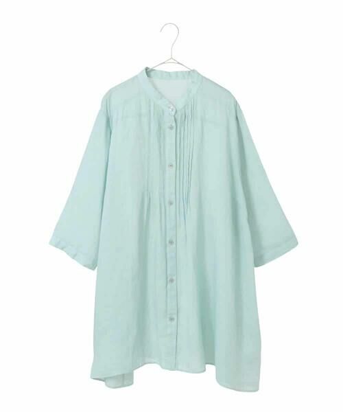 HIROKO BIS GRANDE / ヒロコビス グランデ チュニック | 【大きいサイズ】ピンタックフレア麻ブラウス（グリーン）