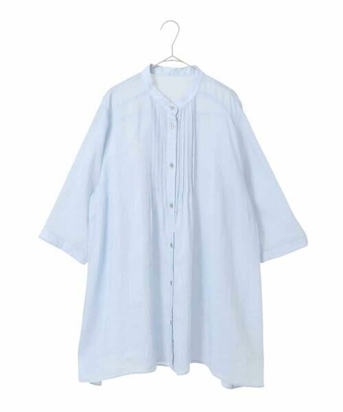 HIROKO BIS GRANDE / ヒロコビス グランデ チュニック | 【大きいサイズ】ピンタックフレア麻ブラウス（ライトブルー）