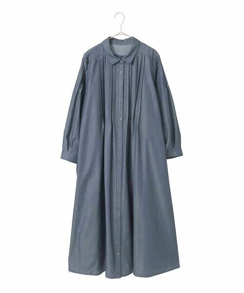 HIROKO BIS GRANDE / ヒロコビス グランデ ロング・マキシ丈ワンピース | 【大きいサイズ】ピンタックデザインダンガリーワンピース（ネイビー）