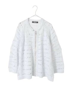 HIROKO BIS GRANDE / ヒロコビス グランデ カーディガン・ボレロ | 【大きいサイズ】ラメニットジップカーディガン