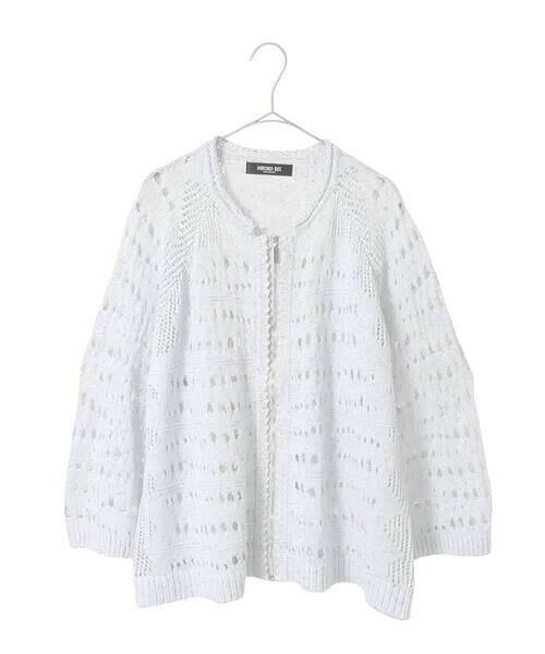 HIROKO BIS GRANDE / ヒロコビス グランデ カーディガン・ボレロ | 【大きいサイズ】ラメニットジップカーディガン（ホワイト）