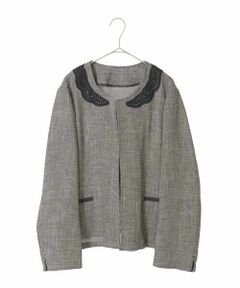 HIROKO BIS GRANDE / ヒロコビス グランデ ノーカラージャケット | 【大きいサイズ】ツイーディーメッシュコンパクトジャケット