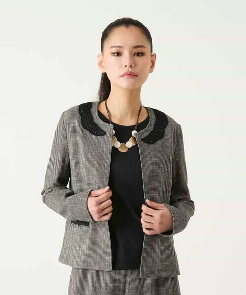 HIROKO BIS GRANDE / ヒロコビス グランデ ノーカラージャケット | 【大きいサイズ】ツイーディーメッシュコンパクトジャケット | 詳細14