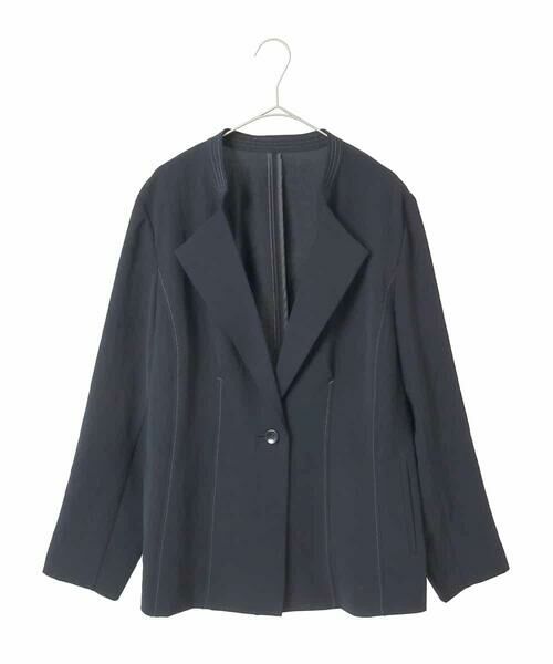 HIROKO BIS GRANDE / ヒロコビス グランデ セットアップ | 【大きいサイズ】切り替えステッチデザインジャケット（ネイビー）