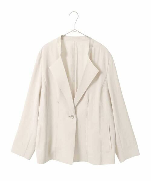 HIROKO BIS GRANDE / ヒロコビス グランデ セットアップ | 【大きいサイズ】切り替えステッチデザインジャケット（ベージュ）