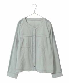 HIROKO BIS GRANDE / ヒロコビス グランデ ノーカラージャケット | 【大きいサイズ】リネンライクショートジャケット