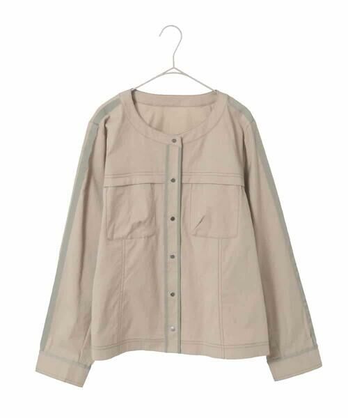 HIROKO BIS GRANDE / ヒロコビス グランデ ノーカラージャケット | 【大きいサイズ】リネンライクショートジャケット（ベージュ）