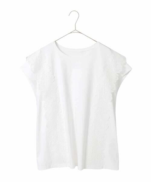 HIROKO BIS GRANDE / ヒロコビス グランデ カットソー | 【大きいサイズ】サイドレースフレンチスリーブカットソー（ホワイト）