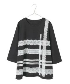 HIROKO BIS GRANDE / ヒロコビス グランデ カットソー | 【大きいサイズ】レーステープデザインコットンカットソー