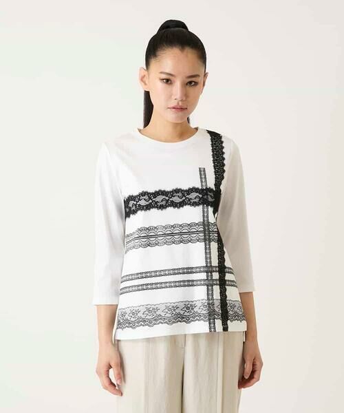 HIROKO BIS GRANDE / ヒロコビス グランデ カットソー | 【大きいサイズ】レーステープデザインコットンカットソー | 詳細6