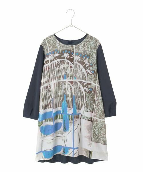 HIROKO BIS GRANDE / ヒロコビス グランデ チュニック | 【大きいサイズ】グラフィカルプリントチュニックプルオーバー（ブルー）