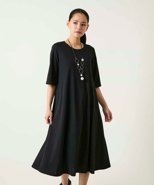 HIROKO BIS GRANDE / ヒロコビス グランデ ロング・マキシ丈ワンピース | 【大きいサイズ】切り替えフレアジャージーワンピース（ブラック）