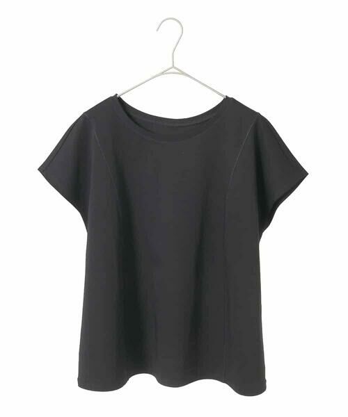 HIROKO BIS GRANDE / ヒロコビス グランデ カットソー | 【大きいサイズ】フレンチスリーブコットンカットソー（ブラック）