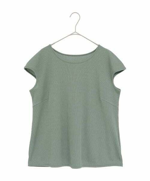 HIROKO BIS GRANDE / ヒロコビス グランデ カットソー | 【大きいサイズ】キャップスリーブデザインカットソー /洗濯機で洗える（カーキ）