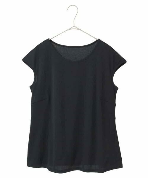 HIROKO BIS GRANDE / ヒロコビス グランデ カットソー | 【大きいサイズ】キャップスリーブデザインカットソー（ブラック）