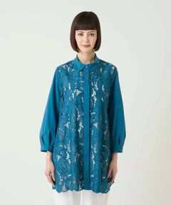 HIROKO BIS GRANDE / ヒロコビス グランデ チュニック | 【大きいサイズ】フラワー刺繍コットンロングシャツ