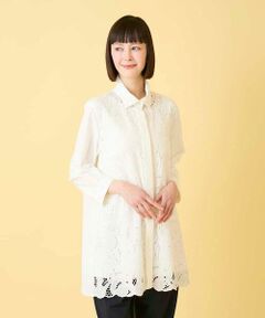 HIROKO BIS GRANDE / ヒロコビス グランデ チュニック | 【大きいサイズ】フラワー刺繍コットンロングシャツ