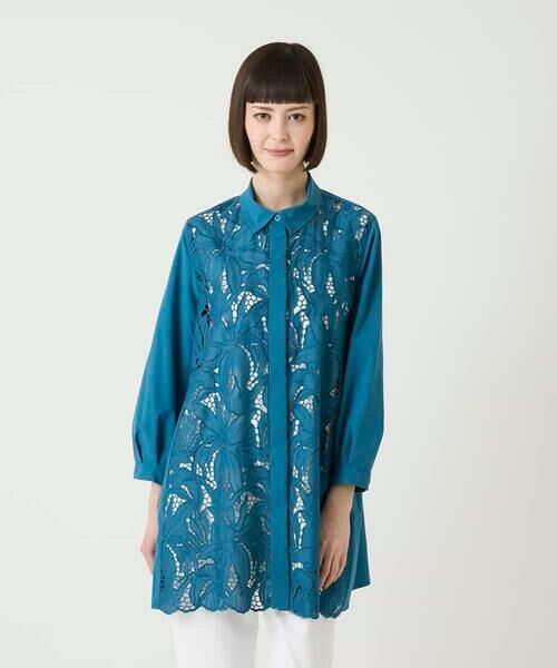 HIROKO BIS GRANDE / ヒロコビス グランデ チュニック | 【大きいサイズ】フラワー刺繍コットンロングシャツ | 詳細6