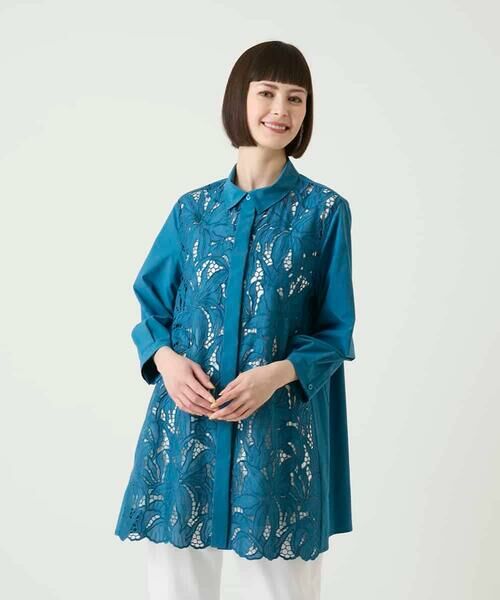 HIROKO BIS GRANDE / ヒロコビス グランデ チュニック | 【大きいサイズ】フラワー刺繍コットンロングシャツ | 詳細7
