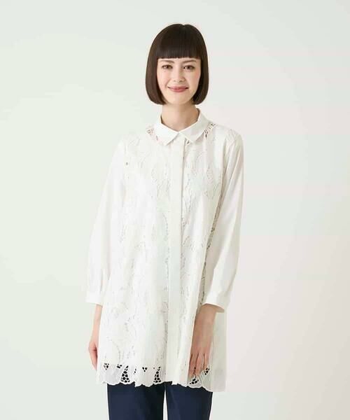 HIROKO BIS GRANDE / ヒロコビス グランデ チュニック | 【大きいサイズ】フラワー刺繍コットンロングシャツ | 詳細15
