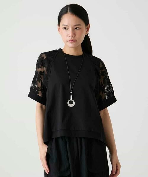 HIROKO BIS GRANDE / ヒロコビス グランデ カットソー | 【大きいサイズ】オーガンジー刺繍ドッキングプルオーバー | 詳細15