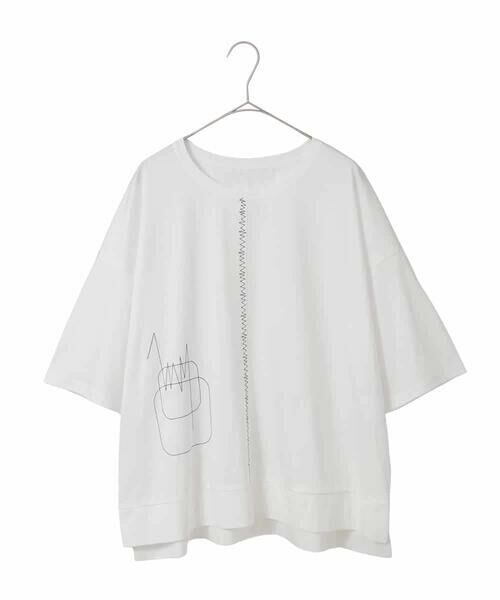 HIROKO BIS GRANDE / ヒロコビス グランデ カットソー | 【大きいサイズ/接触冷感】ミシンステッチボクシーシルエットTシャツ /洗える(ホワイト)