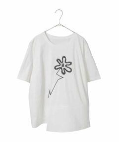 HIROKO BIS GRANDE / ヒロコビス グランデ カットソー | 【大きいサイズ/接触冷感】異素材切り替えフラワー刺繍デザインTシャツ /洗える