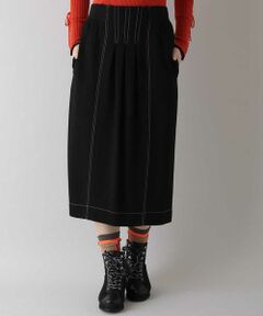 HIROKO KOSHINO / ヒロココシノ ミニ・ひざ丈スカート | 【洗濯機で洗える/日本製】ステッチディテールジャージースカート