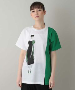 【洗濯機で洗える/日本製】バイカラーイラストデザインTシャツ