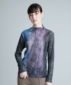 HIROKO KOSHINO / ヒロココシノ カットソー | 【洗える/日本製】ナイロンチュールプリントカットソー