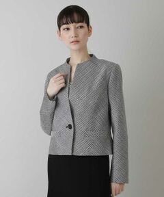 HIROKO KOSHINO / ヒロココシノ ノーカラージャケット | 【日本製】ブライトヘリンボーンショートジャケット