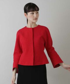 HIROKO KOSHINO / ヒロココシノ ノーカラージャケット | 【日本製】ジャガードフレアショートジャケット