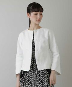 HIROKO KOSHINO / ヒロココシノ ノーカラージャケット | 【日本製】ジャガードフレアショートジャケット