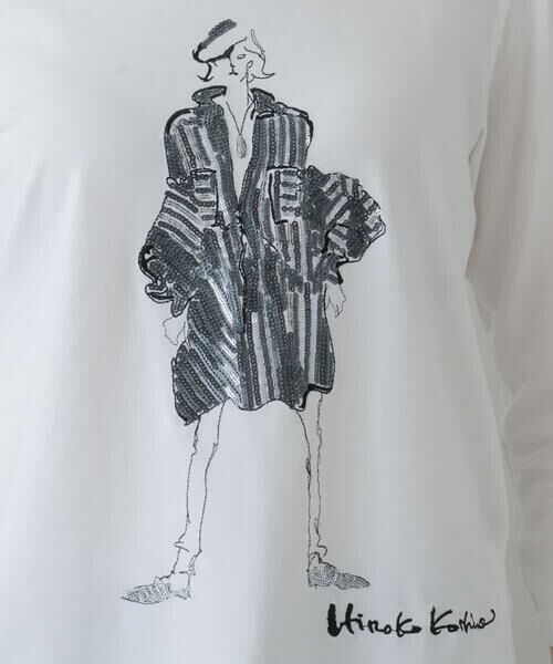 HIROKO KOSHINO / ヒロココシノ カットソー | 【洗濯機で洗える/日本製】オリジナルイラスト7分袖Tシャツ | 詳細7