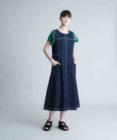 HIROKO KOSHINO / ヒロココシノ ロング・マキシ丈ワンピース | 【洗濯機で洗える/日本製】ステッチアクセントデニムワンピース