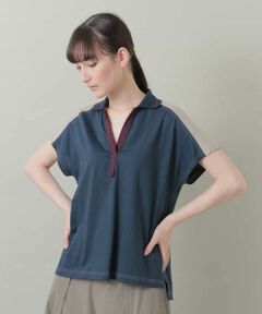 HIROKO KOSHINO / ヒロココシノ カットソー | 【洗濯機で洗える/日本製】配色ポロカットソー