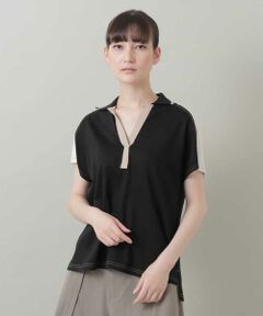 HIROKO KOSHINO / ヒロココシノ カットソー | 【洗濯機で洗える/日本製】配色ポロカットソー