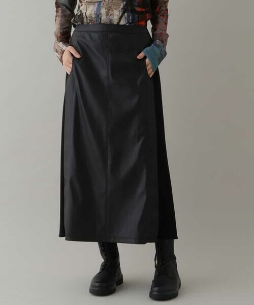 セール】 【日本製】フェイクレザードッキングスカート （ロング 