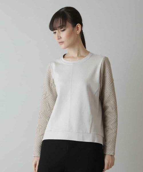 HIROKO KOSHINO / ヒロココシノ カットソー | 【洗える/日本製】ロゴキルトジャガードプルオーバー(ベージュ)