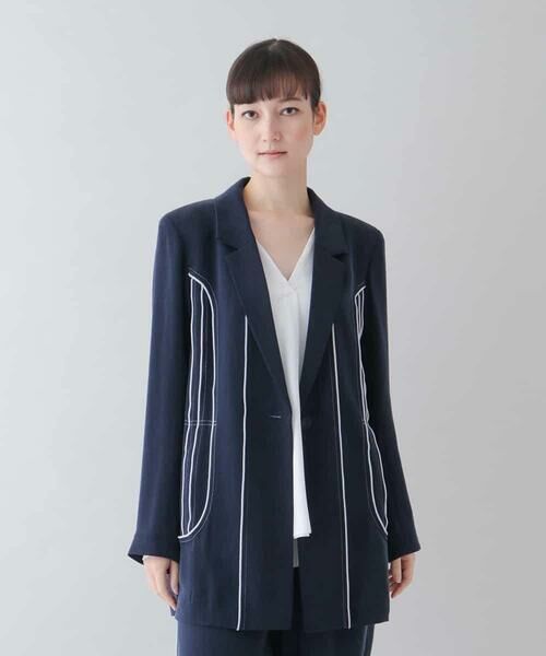 HIROKO KOSHINO / ヒロココシノ テーラードジャケット | 【日本製】パイピングデザインジャケット | 詳細1