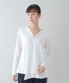 HIROKO KOSHINO / ヒロココシノ カットソー | 【洗える/日本製】タックフレアVネックプルオーバー