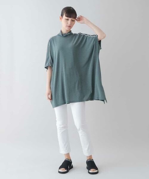 HIROKO KOSHINO / ヒロココシノ カットソー | 【洗濯機で洗える/日本製】アシンメトリーボーダーチュニック | 詳細10