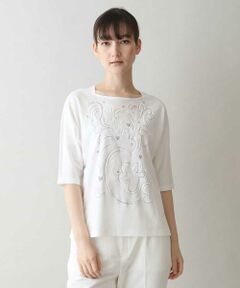 HIROKO KOSHINO / ヒロココシノ カットソー | 発泡ラメコットンプリントTシャツ/日本製/洗える