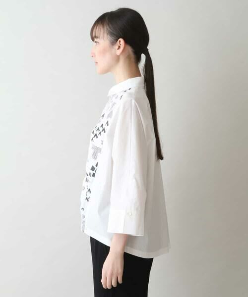 HIROKO KOSHINO / ヒロココシノ シャツ・ブラウス | 幾何学ロゴジャカードジョイントデザインシャツ/日本製/洗える | 詳細1